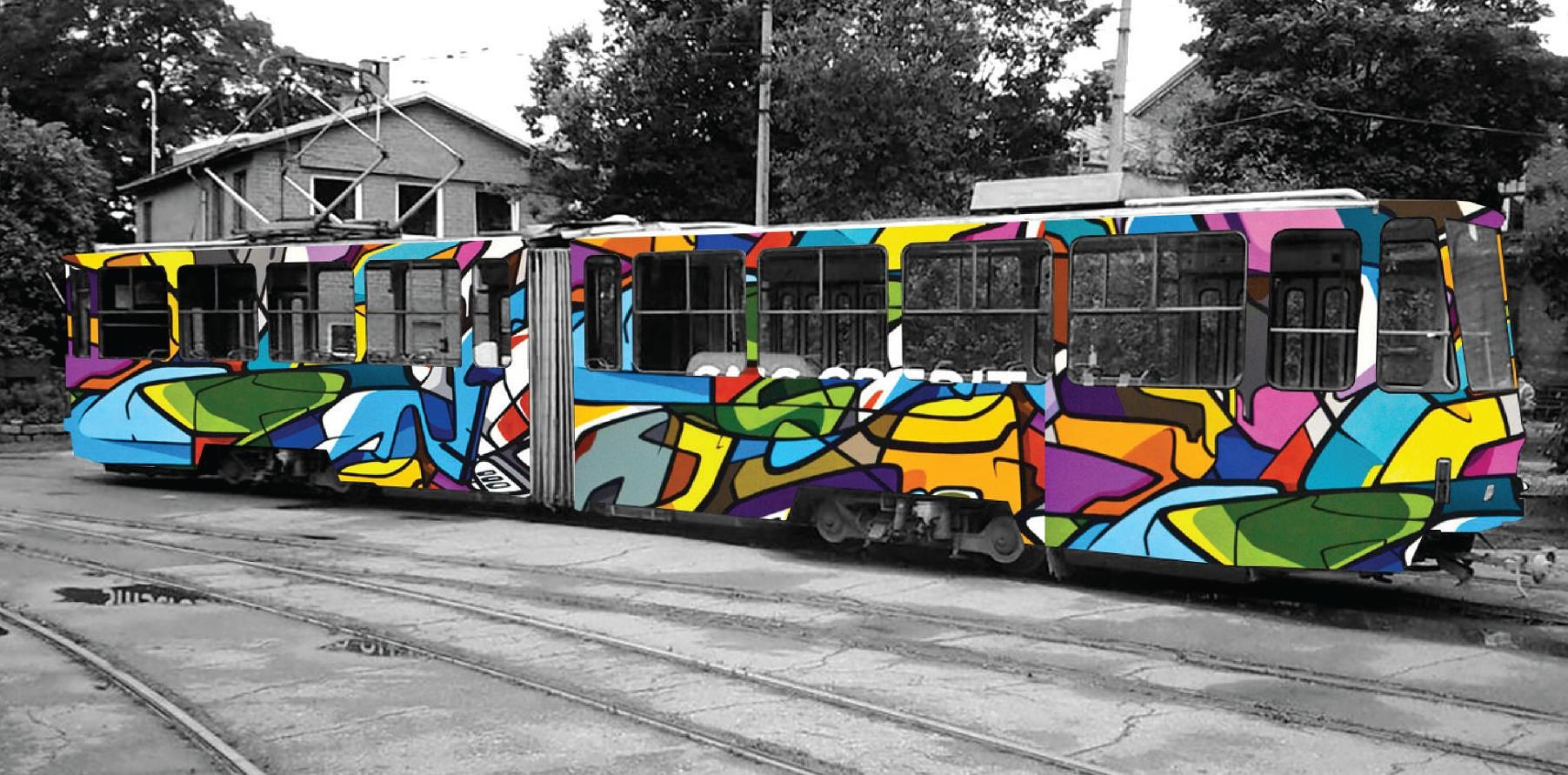 Veidos grafiti dizainu tramvajam