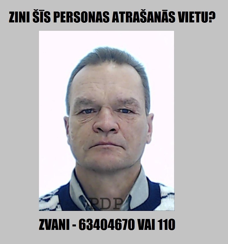 Lūdz palīdzību bezvēsts pazuduša vīrieša meklēšanā