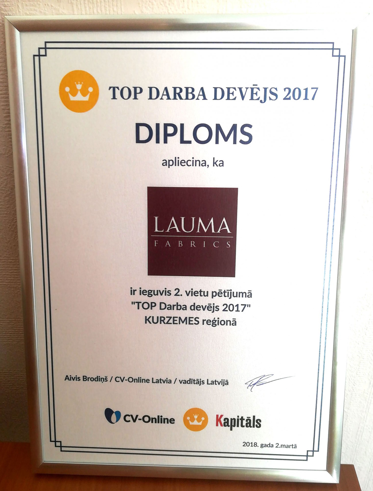 Labāko darba devēju vidū arī “Lauma Fabrics” un “UPB”