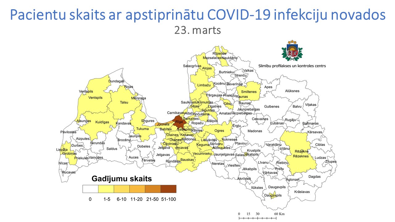 Covid-19 slimnieki reģistrēti vēl septiņās pašvaldībās; teju katrs trešais sasirgušais 30-39 gadus vecs