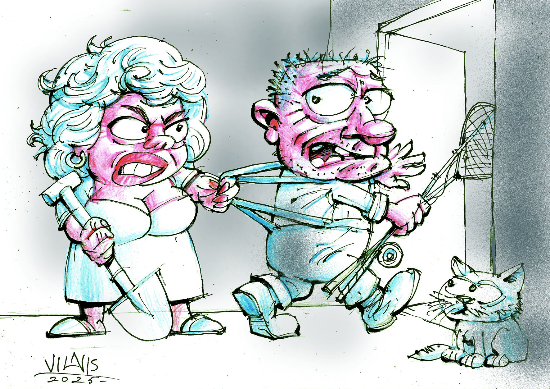 Karikatūra: Uz kurieni?!