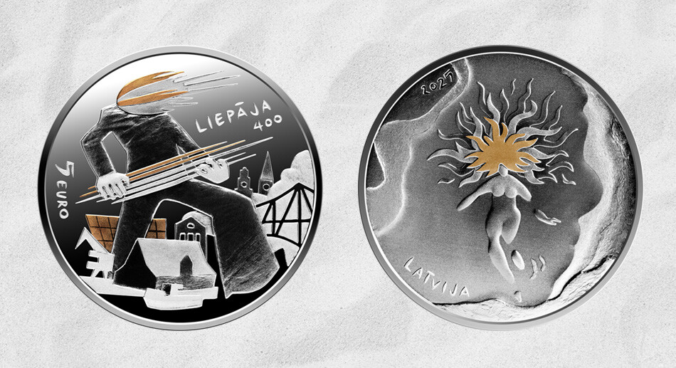 Latvijas Banka otrdien izlaidīs Liepājas 400 gadu jubilejai veltītu sudraba kolekcijas monētu “Saule un vējš”
