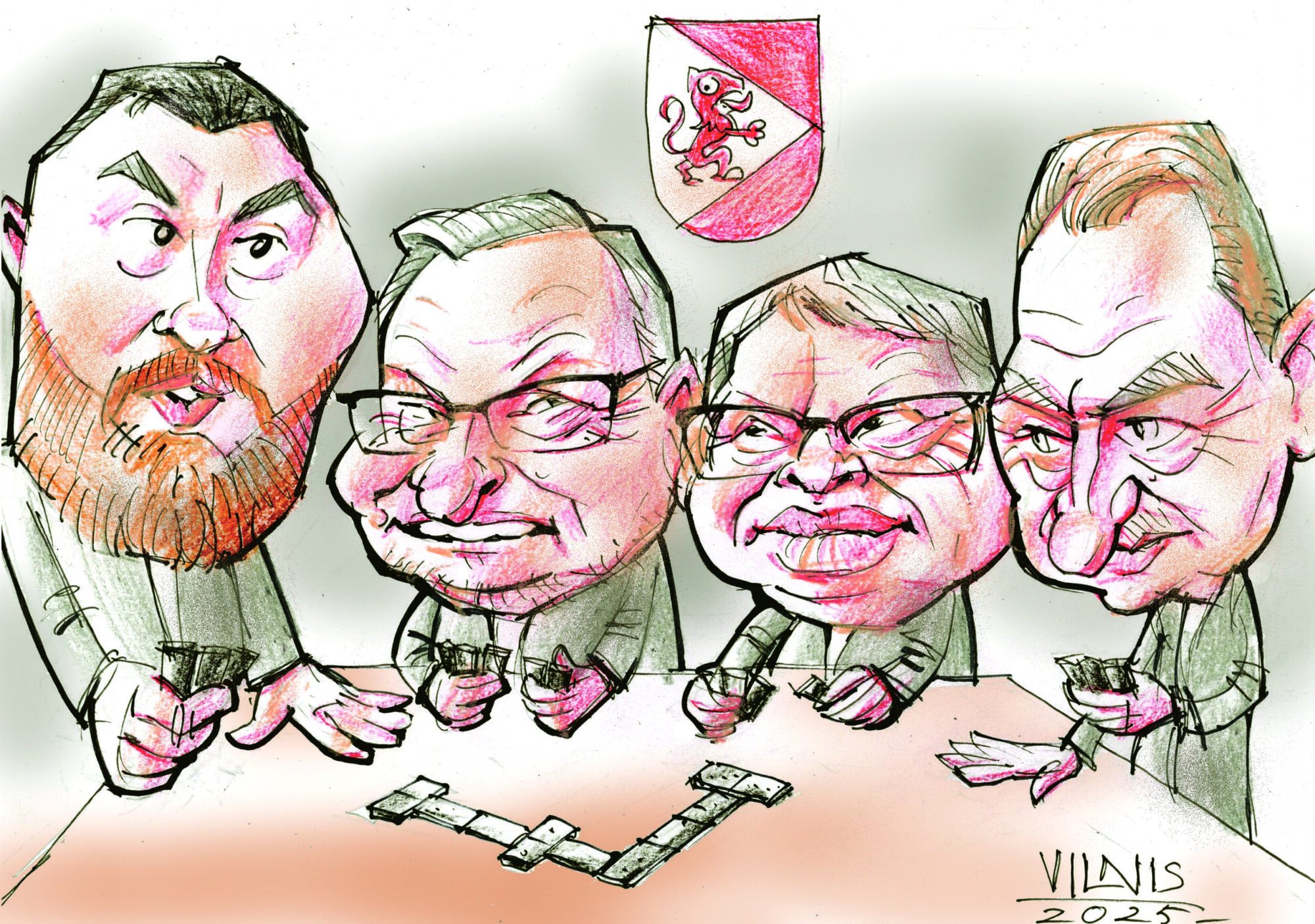 Karikatūra: Kauliņus galdā!