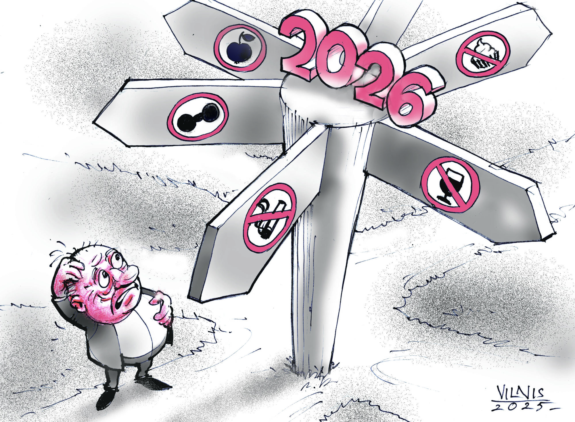 Karikatūra: Apņemšanās krustcelēs