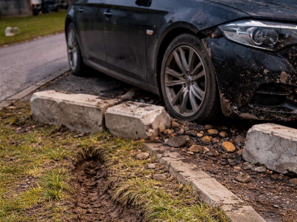 BMW izslīd Parka ielā, vadītājs aizbrauc: policijai aizdomas par narkotiku ietekmi