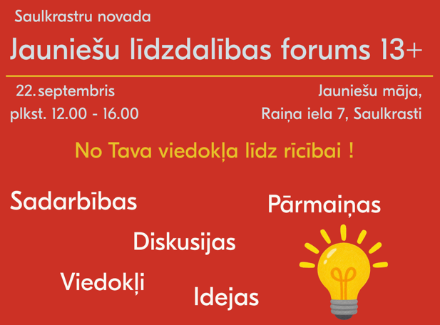 Vidzeme: Aicina piedalīties Jauniešu forumā Saulkrastu novadā