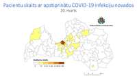 Saslimšana ar Covid-19 Latvijā apstiprināta iedzīvotājiem 19 pašvaldībās